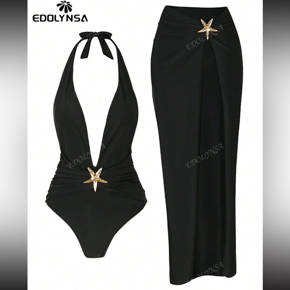 NEW Black Halter Swimsuit and Skirt Set (2 pieces)